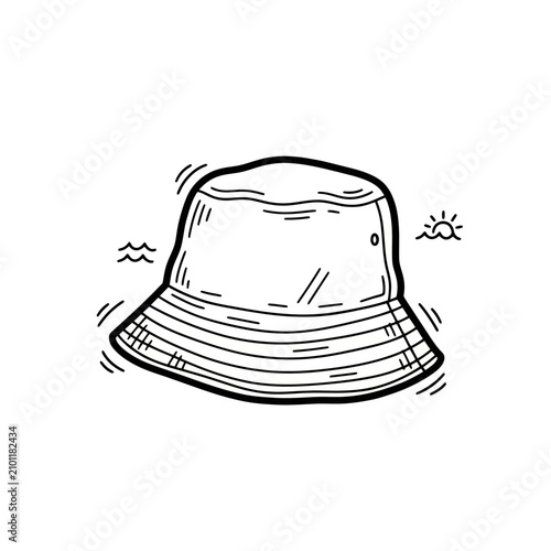 A Black And White Sketch Of A Bucket Hat