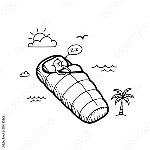 A Person Sleeping In A Sleeping Bag On A Beach