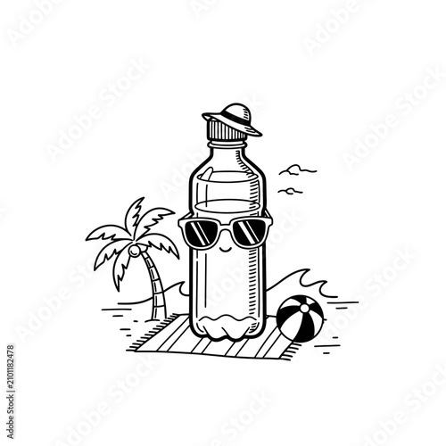 A Bottle Of Water Wearing Sunglasses And A Hat