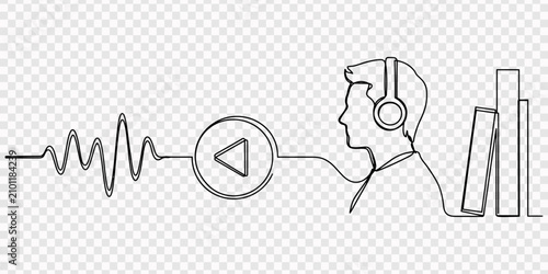 Tableau sur toile Continuous single-line drawing of an audiobook concept