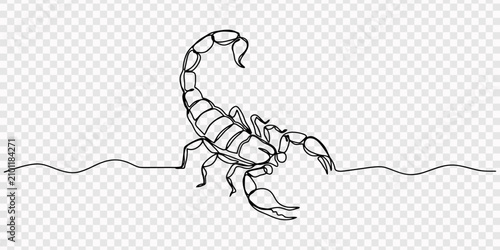 Photos Scorpion drawing made with one continuous black line on a simple minimal style, transparent background, Continuous line art drawing of scorpion animal