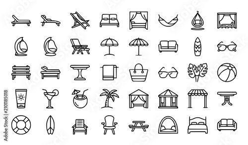 Obraz na płótnie Outdoor Lounge Chairs Chaises And Canopy Beds Outline Icon Set Editable Stroke V
