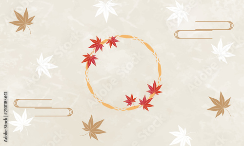 和紙風の秋の紅葉フレーム背景素材