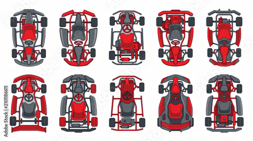 Top View Go Kart Collection with Generic Racing Karts Vector Asset Set
