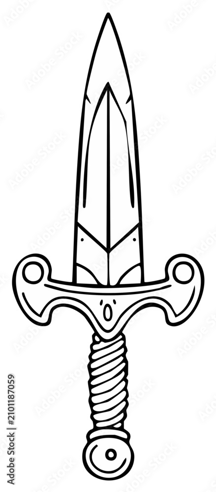 Fototapeta premium Black and white illustration of a dagger. Detailed, isolated, graphic.