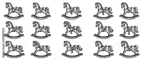 Pattern of rocking horses, vintage toy illustration