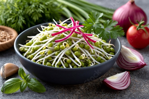 Mung bean sprouts with vegetables for healthy eating