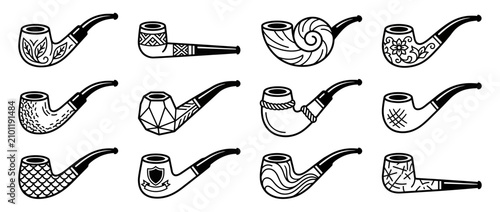 Slika na platnu Collection of Illustrated Smoking Pipes with Various Patterns