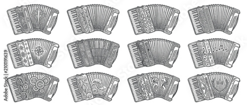 Foto Vintage Accordion Collection Engraving Style