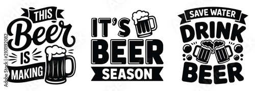 Canvastavla Funny Beer Quote Typography Bundle, Beer Lover Lettering Bundle Vector Set, Funn
