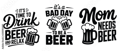 Foto Funny Beer Quote Typography Bundle, Beer Lover Lettering Bundle Vector Set, Funn