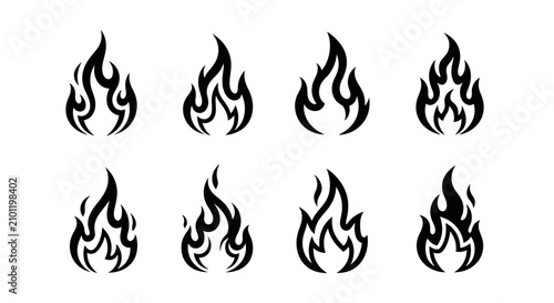 Set of six stylized vector icons with modern graphic design elements for web development, application interface design, and corporate branding identity on white background.