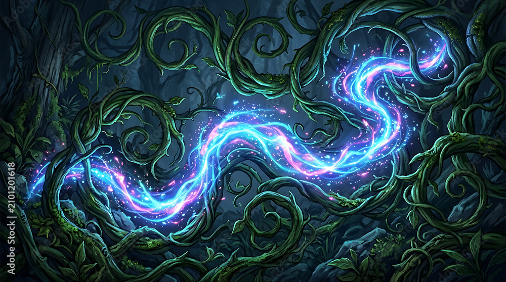 Obraz premium Fantasy background with magical energy flowing through vines ethereal mystical abstract branches artistic background