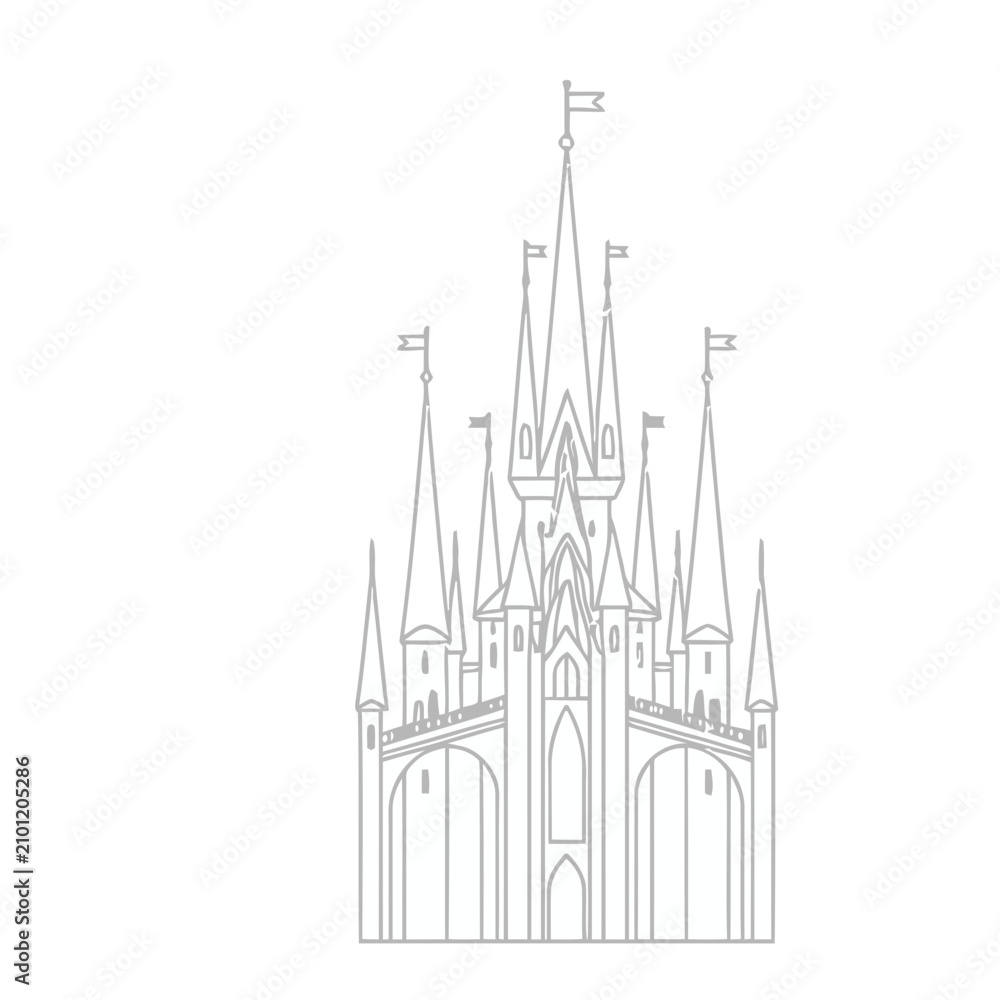Obraz premium Castle outline with multiple spires and flags