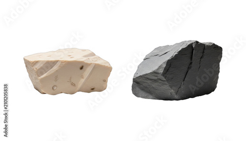 Two Rough Rock Fragments One Light One Dark