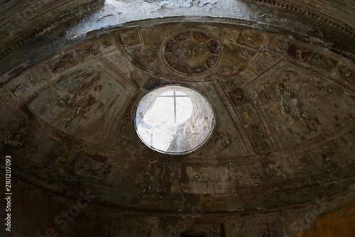 Skylight Surrounded by Stucco Relief Ruins in Forum Baths of Ancient Pompeii
