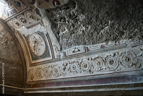Ancient Stucco Relief Detail in Forum Baths of Pompeii