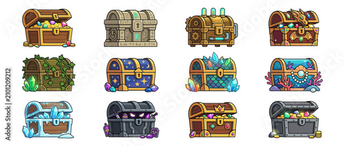 Schilderij op canvas Pixel Art Treasure Chests Collection