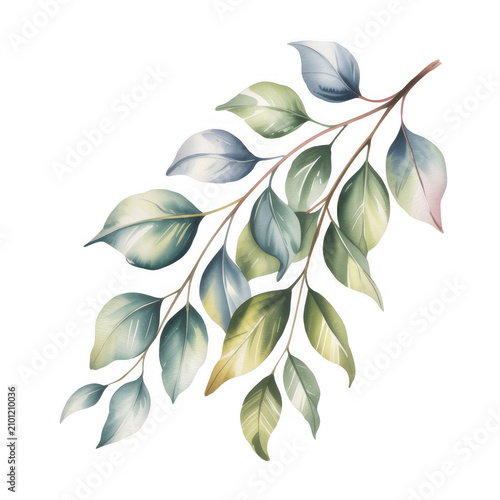 A delicate branch with green leaves against a black background