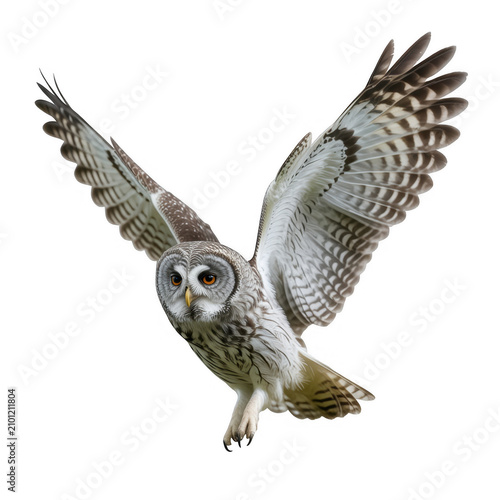 A majestic owl in flight against a dark background