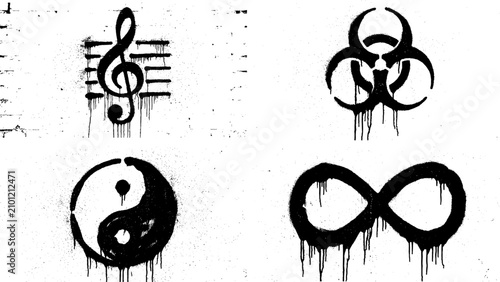 Set of Black Grunge Graffiti Symbols with Dripping Paint