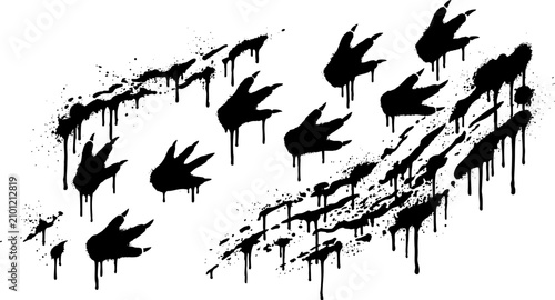 Grunge dinosaur footprints and claw marks with dripping paint