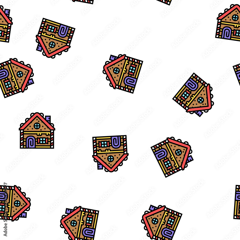 Obraz premium gingerbread house vector seamless pattern gingerbread house sign illustration