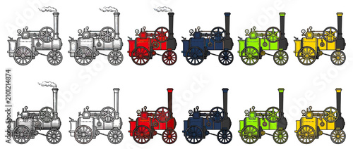 Schilderij op canvas Vintage Steam Engine Collection in Various Colors