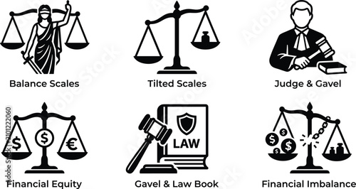 Photos Legal and Justice System Icon Set with Lady Justice Balance Scales Judge Gavel L