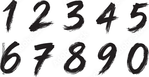 Foto Hand drawn brush stroke numbers set with artistic grunge numeral typography coll