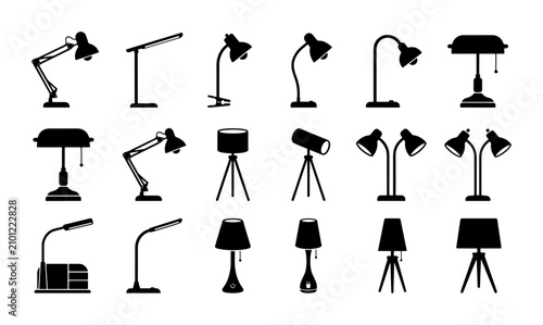 Quadro su tela Desk Lamp Icons Set, Modern & Vintage Lighting Vector Collection, Adjustable Tas