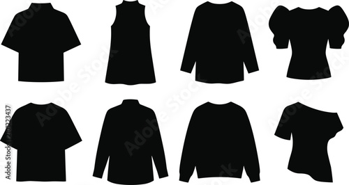 Foto Set of Fashion Silhouettes Showing Different Women’s Tops and Blouses with Vario