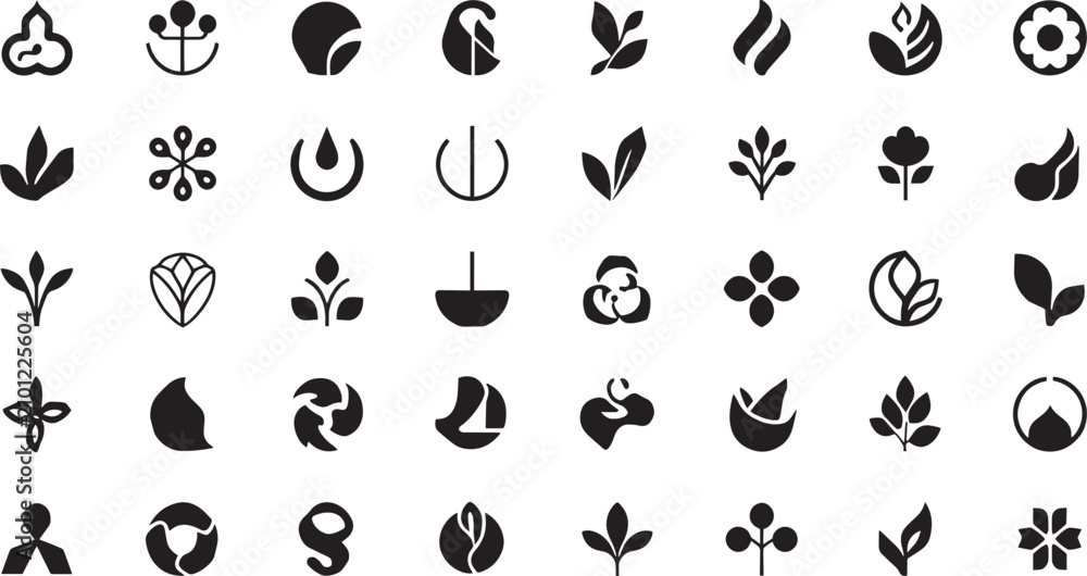 Obraz premium Minimalist Floral and Botanical Logo Templates Set Hand Drawn Abstract Plant Leaf Flower and Nature Line Art Icons Collection Elegant Eco Beauty Spa Wellness and Cosmetics Vector Design