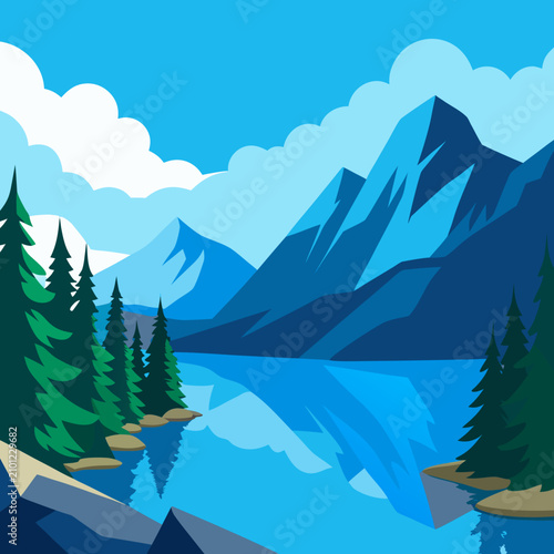 Glacial Lake Mountain Flat Vector