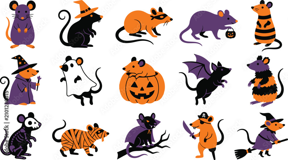 Obraz premium Halloween mice collection spooky rodent illustrations for festive designs