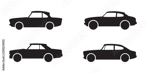 Bild auf Leinwand Set of four black vintage or classic car side silhouette icons representing retro automotive vehicle designs