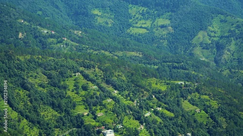 Green Terraced Farming on Himalayan Hillsides in Dhanaulti, Uttarakhand | 4K