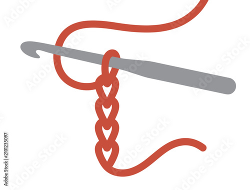 Crochet Hook Vector — Yarn Chain Stitch, Handmade Craft Illustration