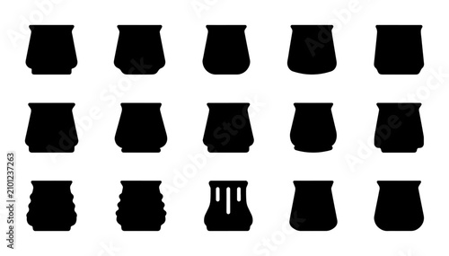 Bild auf Leinwand Ceramic Pot Silhouettes, Various Styles, Simple Vector Icons for Gardening and H
