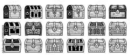 Принти на полотні Collection of Vintage Treasure Chests Illustrations
