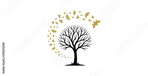 Cuadro en lienzo Tree with Swarm of Moths Vector Illustration