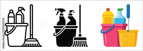 Schilderij op canvas Cleaning service multiple style icon set collection, modern icon pack representi