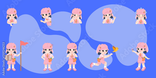 Cuadro en lienzo collection of girl characters in adventure and exploring activities