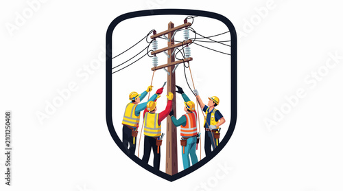 workers installing power lines on a utility pole