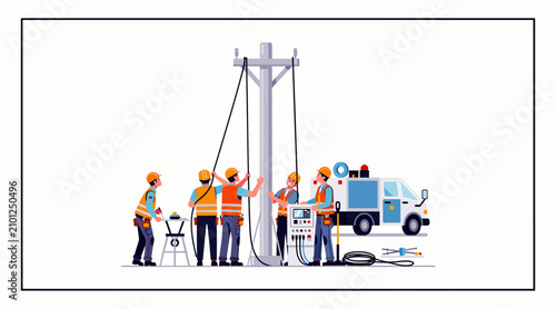 workers installing utility pole
