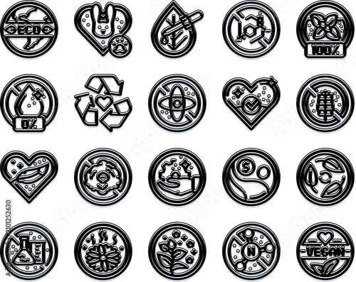 Fotografía Collection of black and white outline symbols representing eco friendly, natural