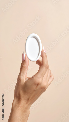 Hand Holding White Menstrual Disc for Feminine Hygiene.