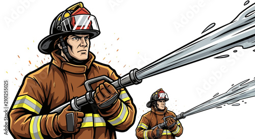 Foto Dynamic and heroic vector illustration featuring a powerful protagonist in an action pose, stylized graphic design elements, bold outlines, and vibrant color palette on a clean background