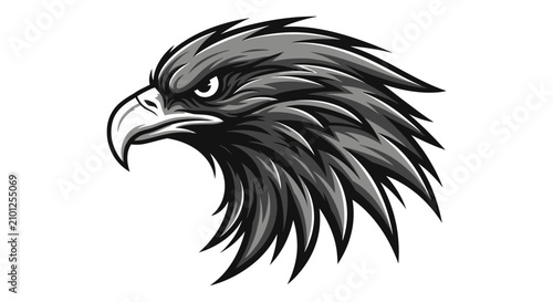 Photos Stylized vector illustration of a fierce lion head with decorative geometric patterns and sharp lines, isolated on a white background, modern graphic mascot design for branding