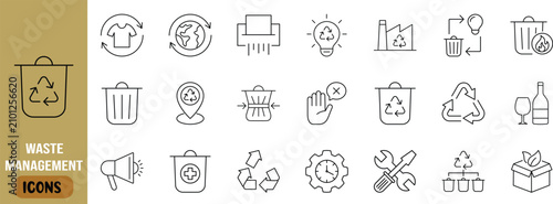 Recycling waste management vector icons. recycle icon set, trash can icon set, globe icon set